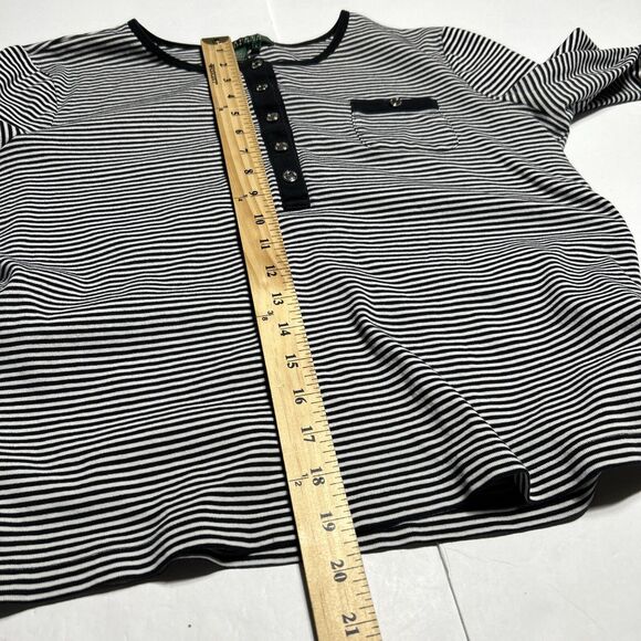 Lauren Ralph Lauren Nautical Womens Striped Shirt Top Large Black/White Stripe - Picture 15 of 16